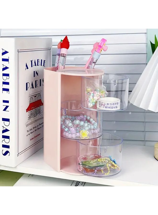 Pink 2 Layer Rotating Hair Accessory Organizer for Jewelry and Makeup Brushes - Image 2
